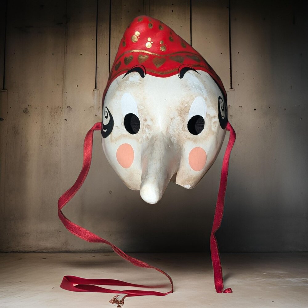 TRAGICOMICA Vintage Mask from Venice Pinocchio Style Long Nose Paper Mache